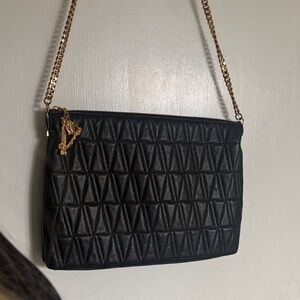 Versace Black Quilted Shoulder Bag with Gold Chain